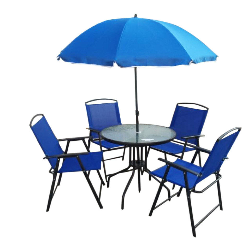 Furniture Sets - 6 Piece Outdoor Garden Set with Umbrella, Glass Table